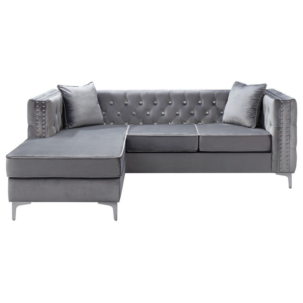 Paige 87 in. Velvet L Shape 3 Seater Sofa with 2 Throw Pillow   87\