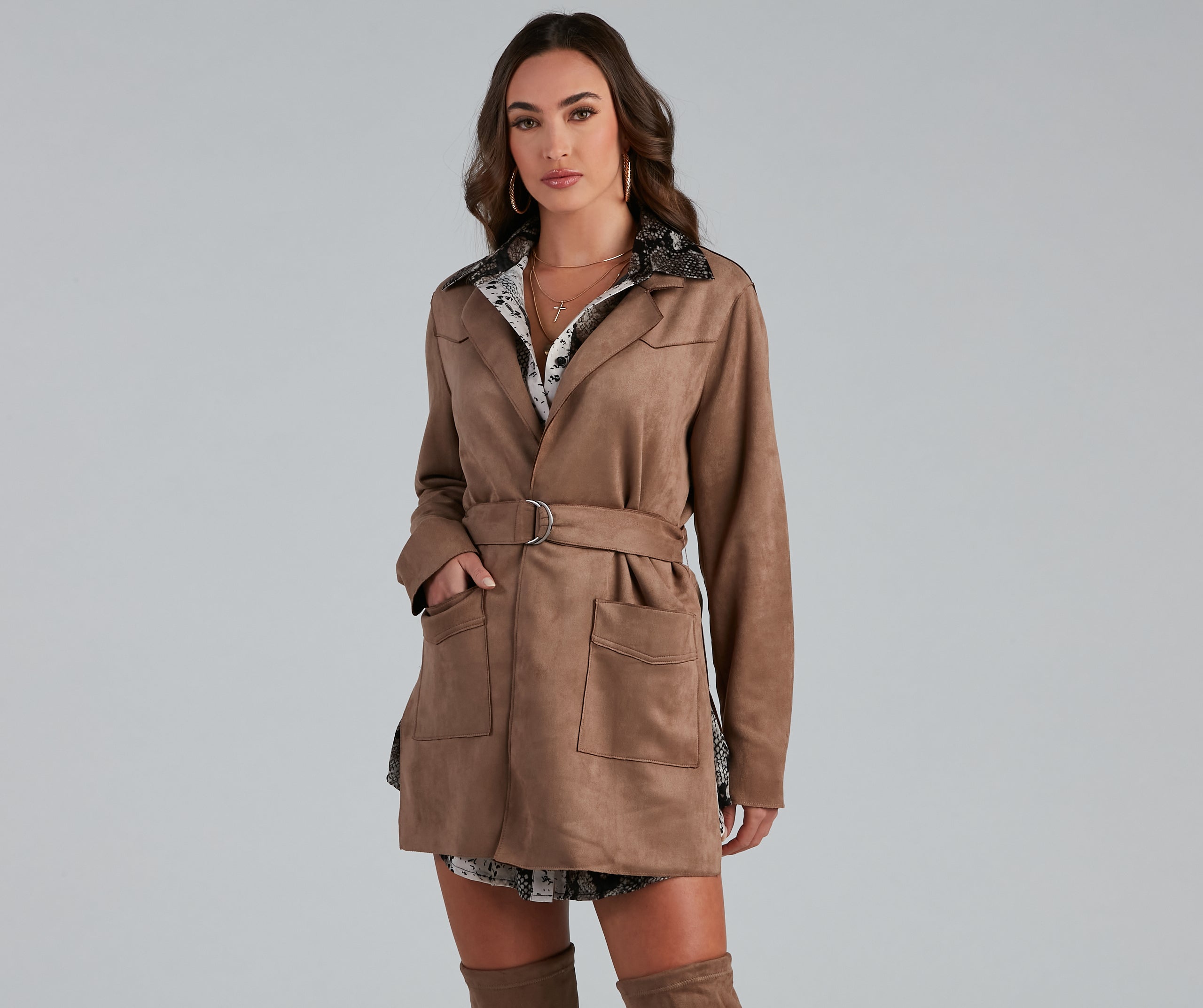 Here For It Faux Suede Trench