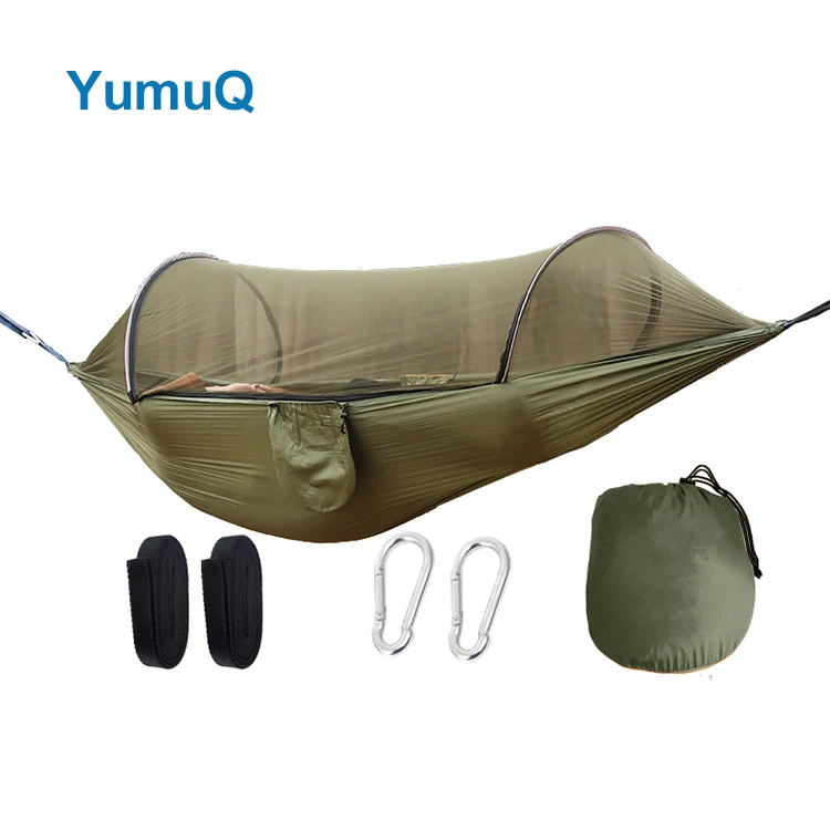 YumuQ 2 Person Outdoor Camping Double Hammock Nylon Swing Bed Tent With Mosquito Net And Rain Fly