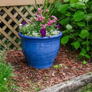 Sunnydaze Chalet 15 in. Blue Ceramic IndoorOutdoor Planter AP-827