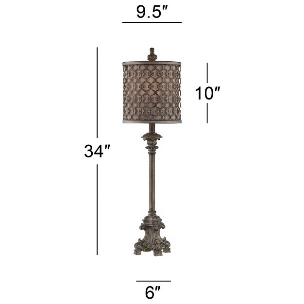 Regency Hill French Buffet Table Lamp Beige Scroll Metal Lattice Candlestick Framed Cylinder Shade For Dining Room