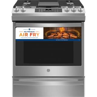 GE 30 in. 5.6 cu. ft. Slide-In Gas Range with Self-Cleaning Convection Oven and Air Fry in Stainless Steel JGS760SPSS