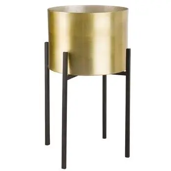 Modern Metal Black Brush Gold Flower Pot Stand with Flower Pattern for Home Planter for Garden