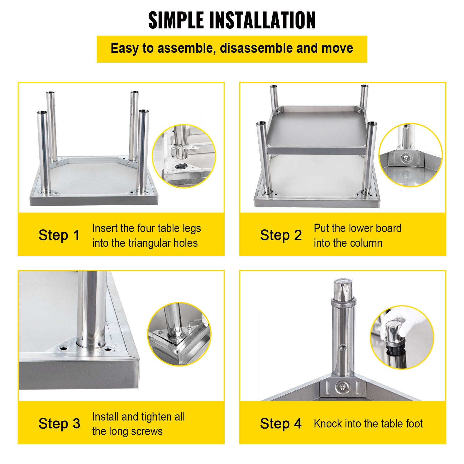 VEVOR Stainless Steel Table， 24 x 24 Inch， Heavy Duty Prep and Work Metal Workbench with Adjustable Storage Under Shelf and Table Feet， Commercial Equipment Stand for Hotel， Restaurant and Home Kitchen