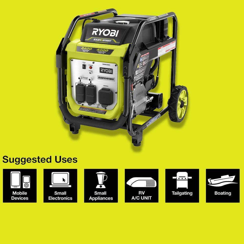 RYOBI 4000-Watt Gasoline Powered Digital Inverter Generator with CO Shutdown RYi4022X