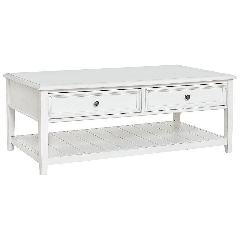 50 Inch Modern Rectangular Coffee Table with 2 Drawers in Classic White