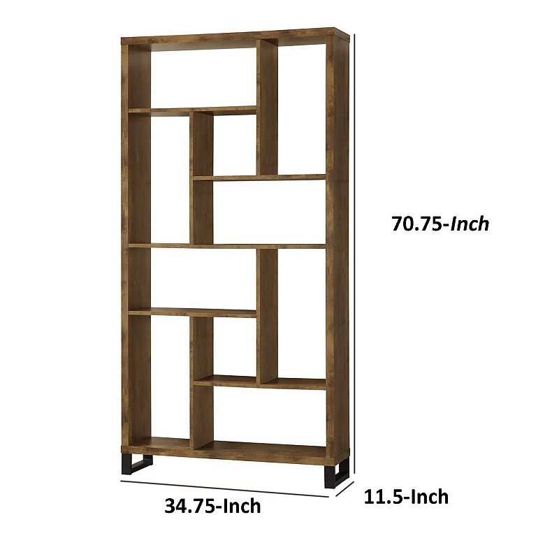 Metal and Wood Modern Style Bookcase with Multiple Shelves， Brown