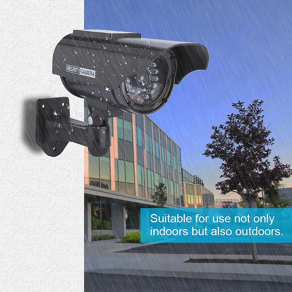 Solar Powered Fake Camera Outdoor Cctv Surveillance Security Camera Led Record(black)