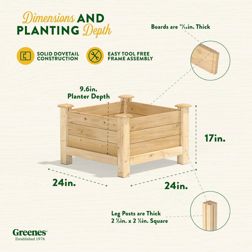 Greenes Fence 24 in. L x 24 in. W x 17 in. H Original Cedar Elevated Planter RCEV242417