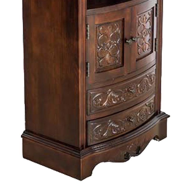 Engraved Wooden Frame Storage Cabinet with 2 Drawers and 2 Doors， Brown