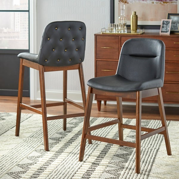 Lifestorey Raffael 25-inch Wood and Faux Leather Stools (Set of 2)