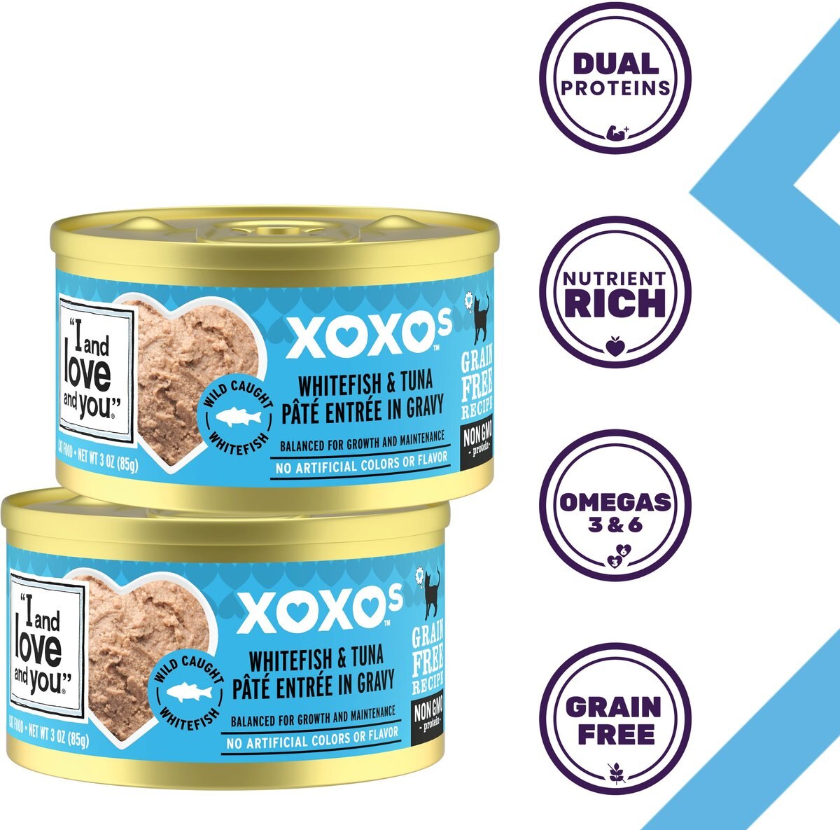 I and Love and You XOXO Whitefish and Tuna Pate Grain-Free Canned Cat Food， 3-oz can， case of 24