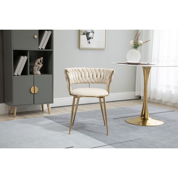 Modern Leisure Dining Chairs Set of 2， Velvet Upholstered Side Chairs with Gold Metal Legs