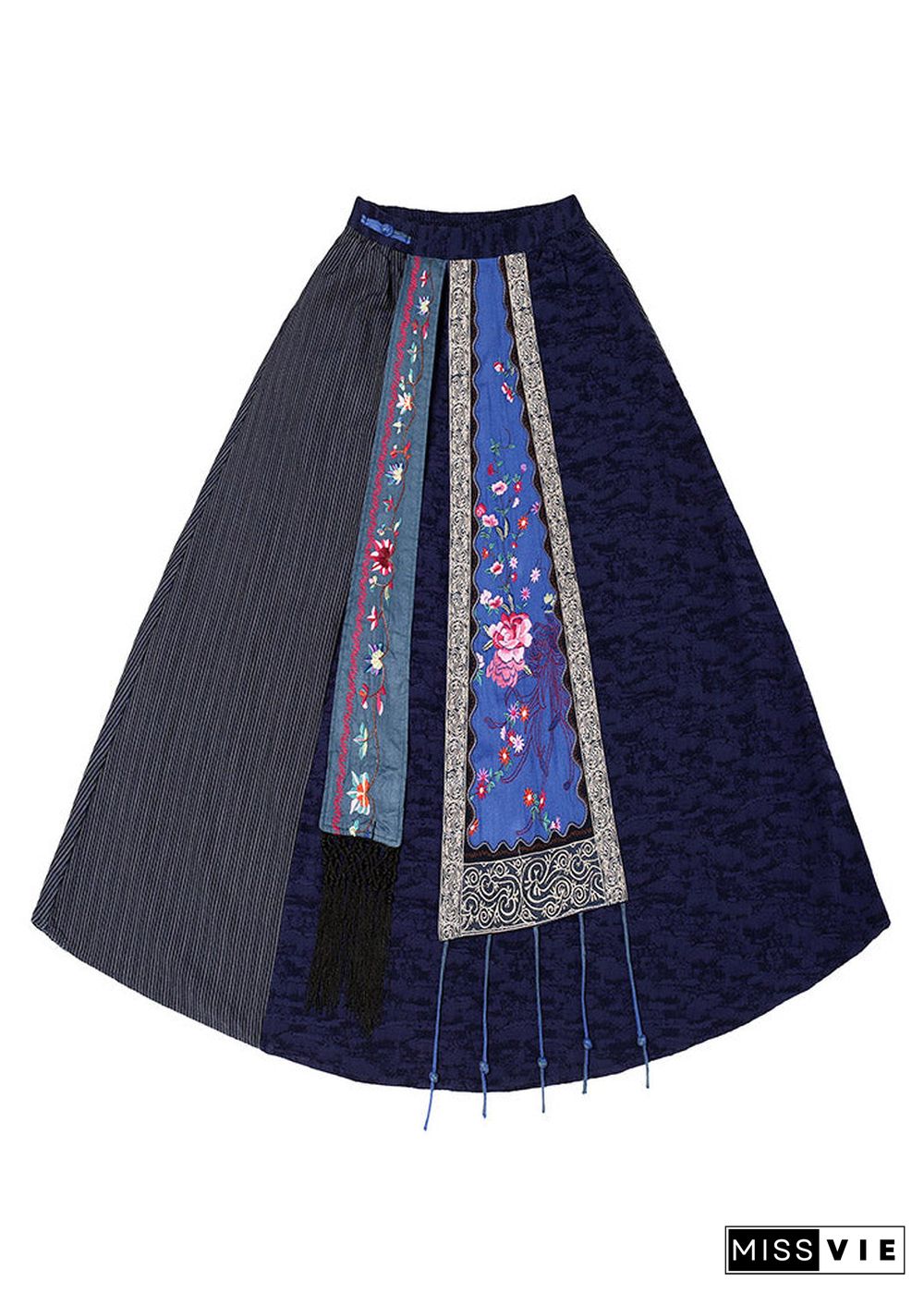 Blue Patchwork High Waist Tassel Maxi Skirts