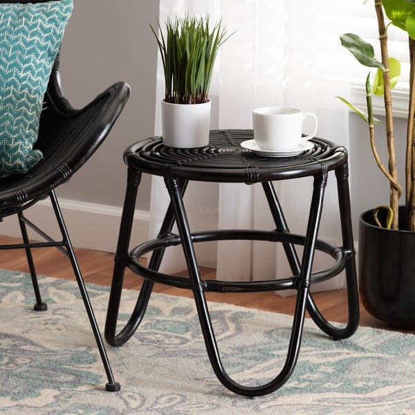 Pertessa Modern Bohemian Black Finished Rattan End Table