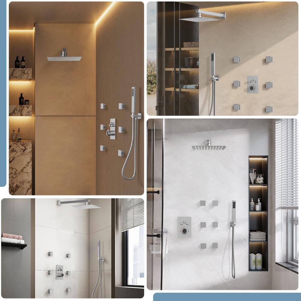 CRANACH 7-Spray Patterns Shower Faucet Set 12 in. Wall Mount Dual Shower Heads 2.5 GPM with 6-Jets in Brushed Nickel SRSFS1003-NK12