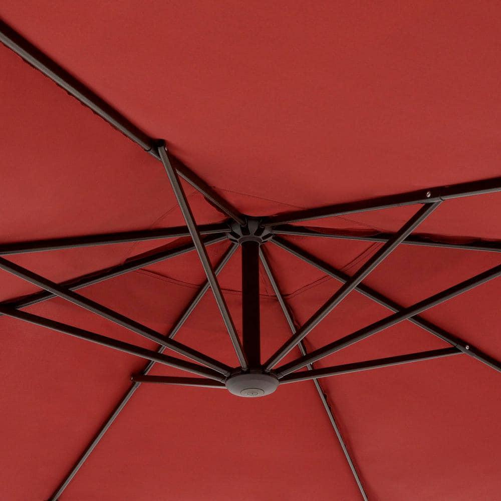 Hampton Bay 8 ft Square Aluminum Cantilever Offset Outdoor Patio Umbrella in Chili Red