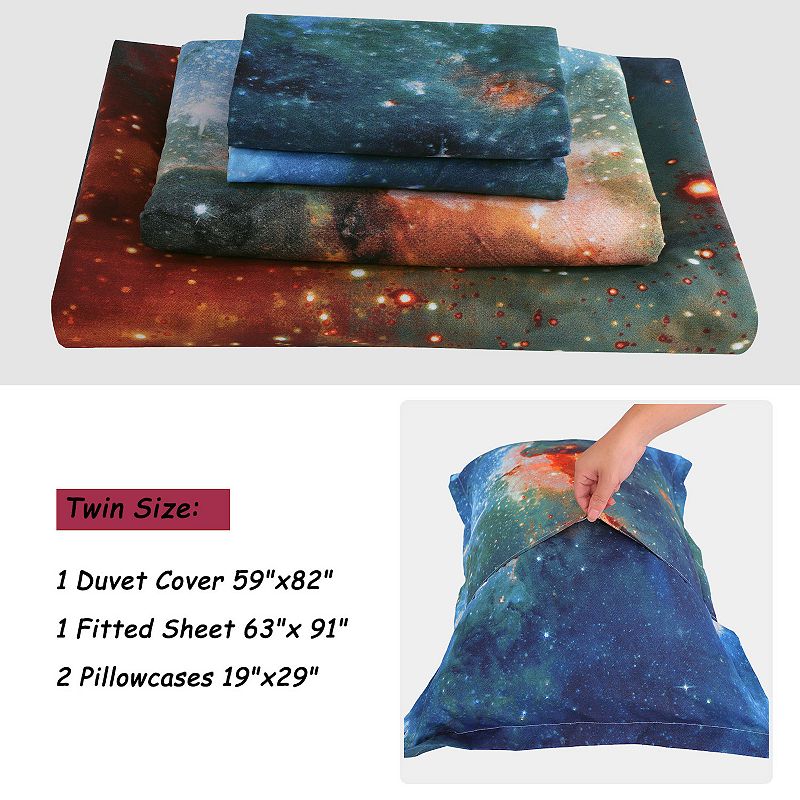 4pcs Galaxy Duvet Cover Set with Flat Sheet and Pillowcase Multicolor Twin