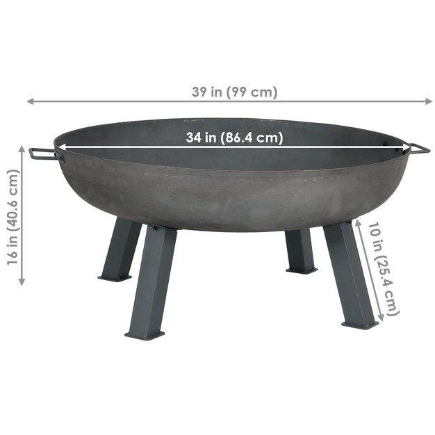 Sunnydaze Outdoor Camping Or Backyard Round Cast Iron Rustic Fire Pit Bowl With Handles