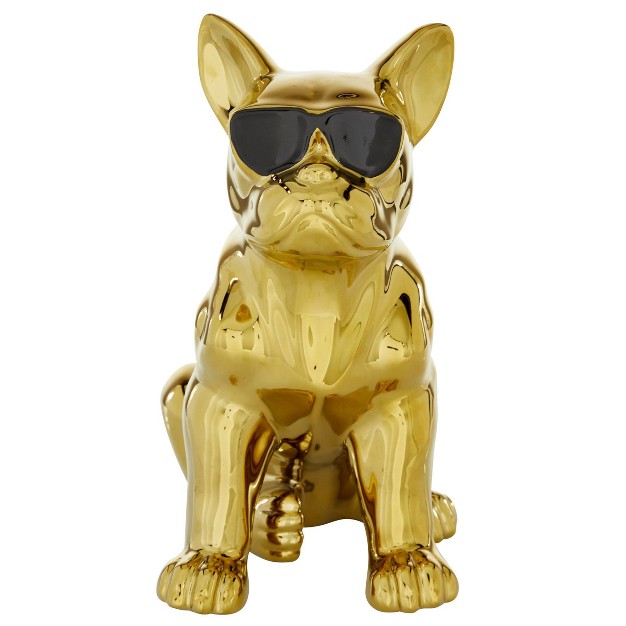 Ceramic Bulldog Sculpture With Sunglasses Gold Cosmoliving By Cosmopolitan