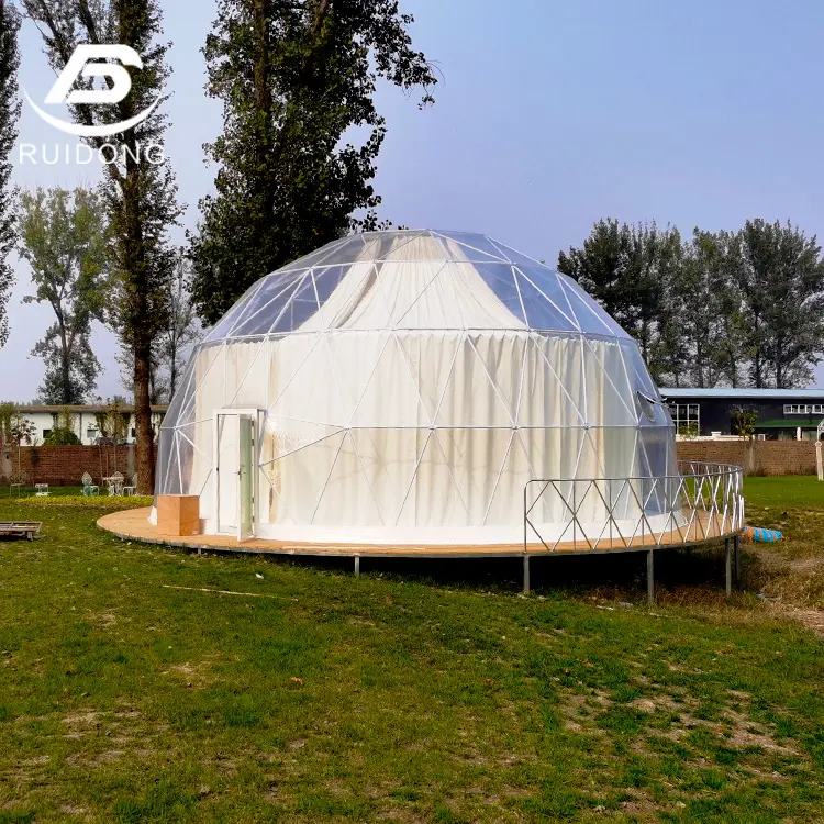 Clear White Roof Luxury Catering Style Dome Tent Camping House For Glamping Outdoors With Delicious Food