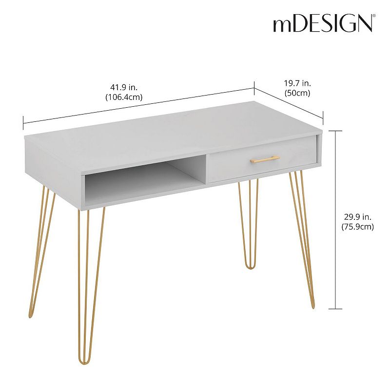 mDesign Metal/Wood Home Office Desk with Drawer， Hairpin Legs