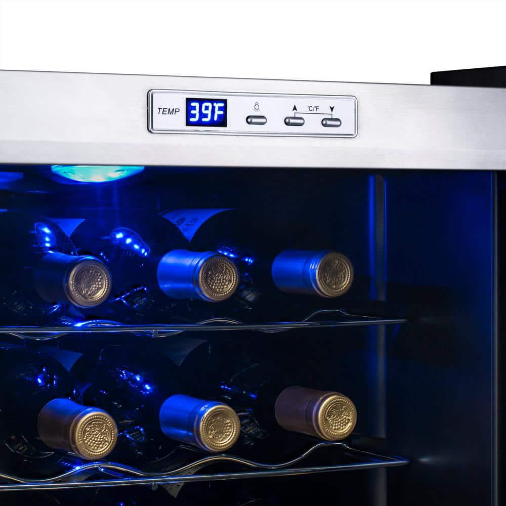 NewAir Single Zone 27Bottle Freestanding Wine Cooler Fridge with Exterior Digital Thermostat and Chrome Racks Stainless Steel