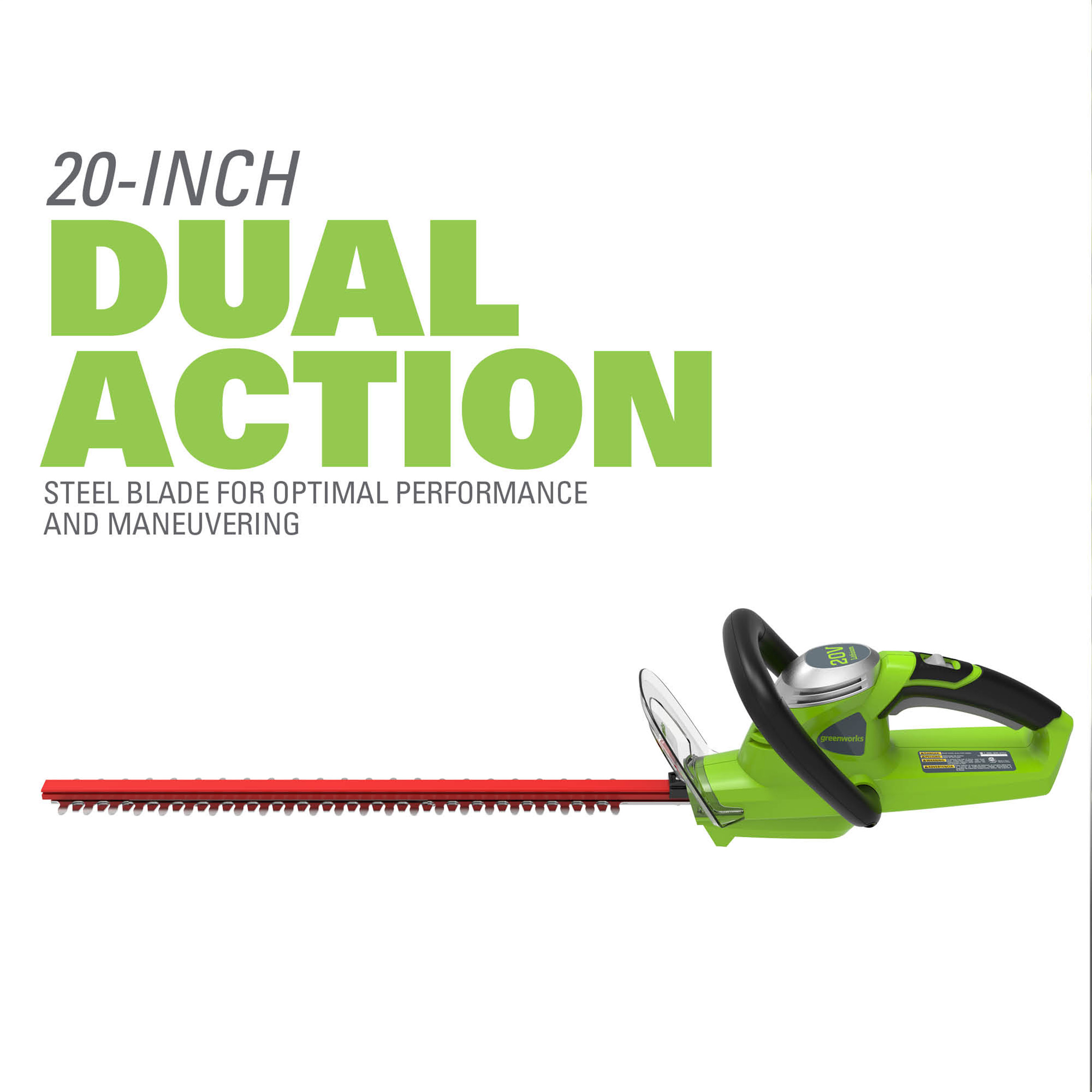 Greenworks 20V 20-inch Hedge Trimmer， Battery Not Included， 22302