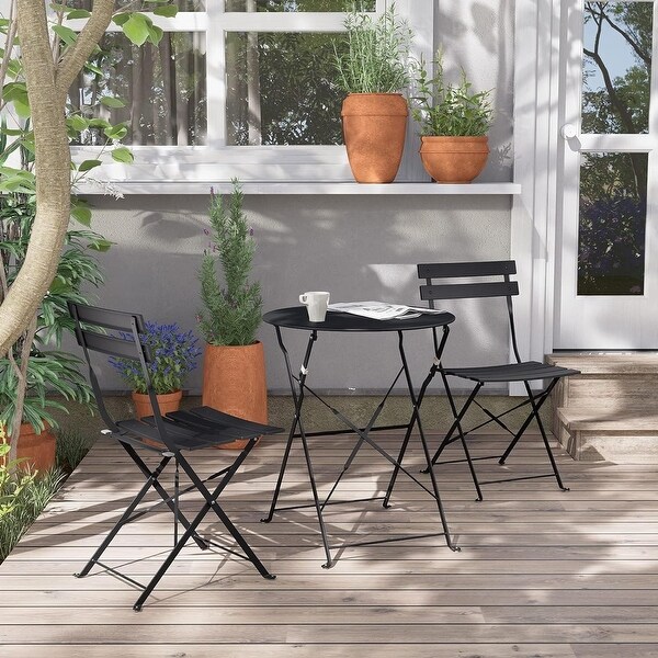 3Piece Bistro Set Folding Outdoor Furniture Sets with Premium Steel Frame Portable Design for Bistro and Balcony