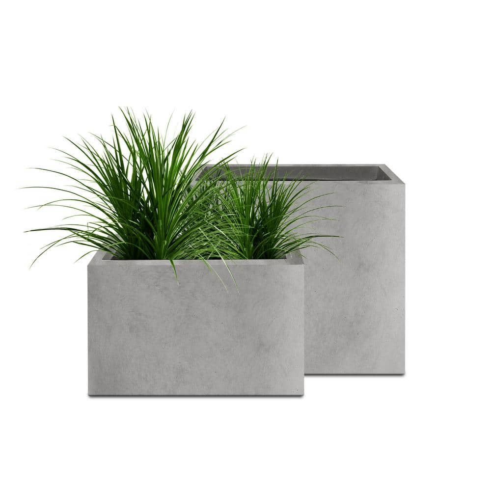 Sapcrete 19 in.， 23 in. L Outdoor Concrete Planters， Modern Rectangular Plant Pots with Drainage Plug for Garden， Natural SA0146SA-P8021