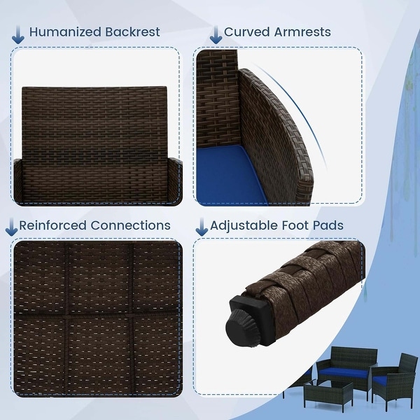 4 PCS Outdoor Rattan Conversation Set Patio Wicker Furniture Set