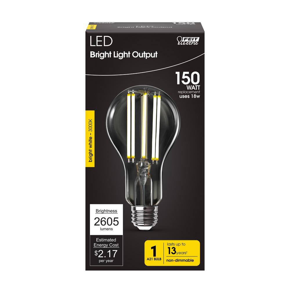 Feit Electric 150-Watt Equivalent A21 Clear Glass Filament Bright White (3000K) LED Light Bulb (12-Pack) OM150DMCL830FIL12