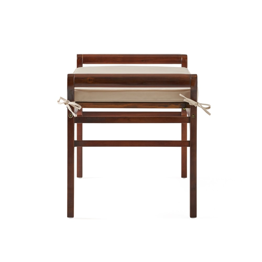 Nelson Rustic Acacia Wood Bench with Cushion by Christopher Knight Home