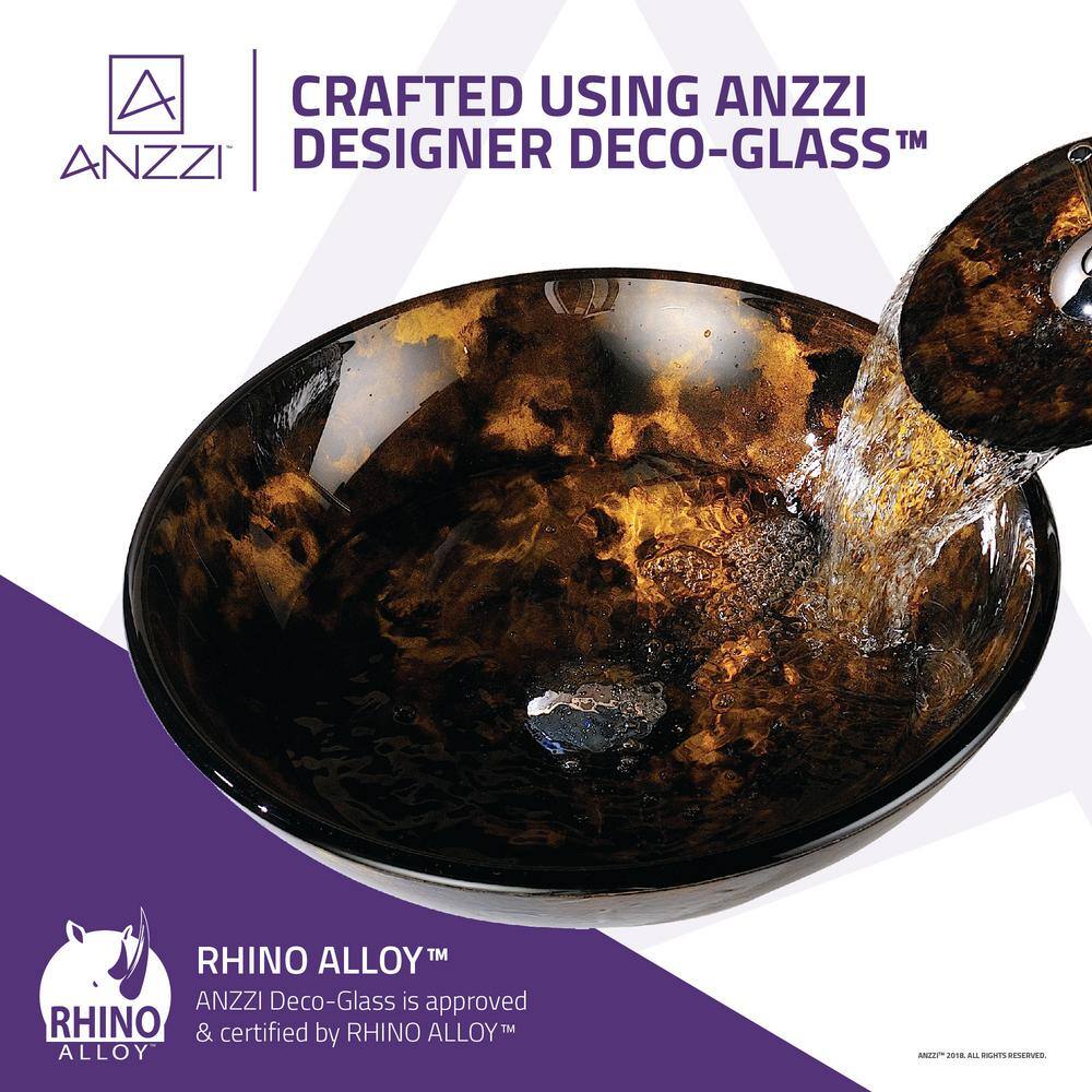 ANZZI Toa Deco-Glass Vessel Sink in Kindled Amber with Matching Chrome Waterfall Faucet LS-AZ8102