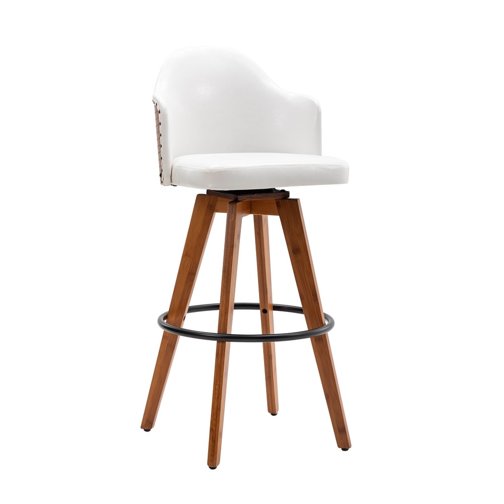 Porthos Home Idan Swivel Bar Stool  PU Leather Upholstery  Bamboo Legs