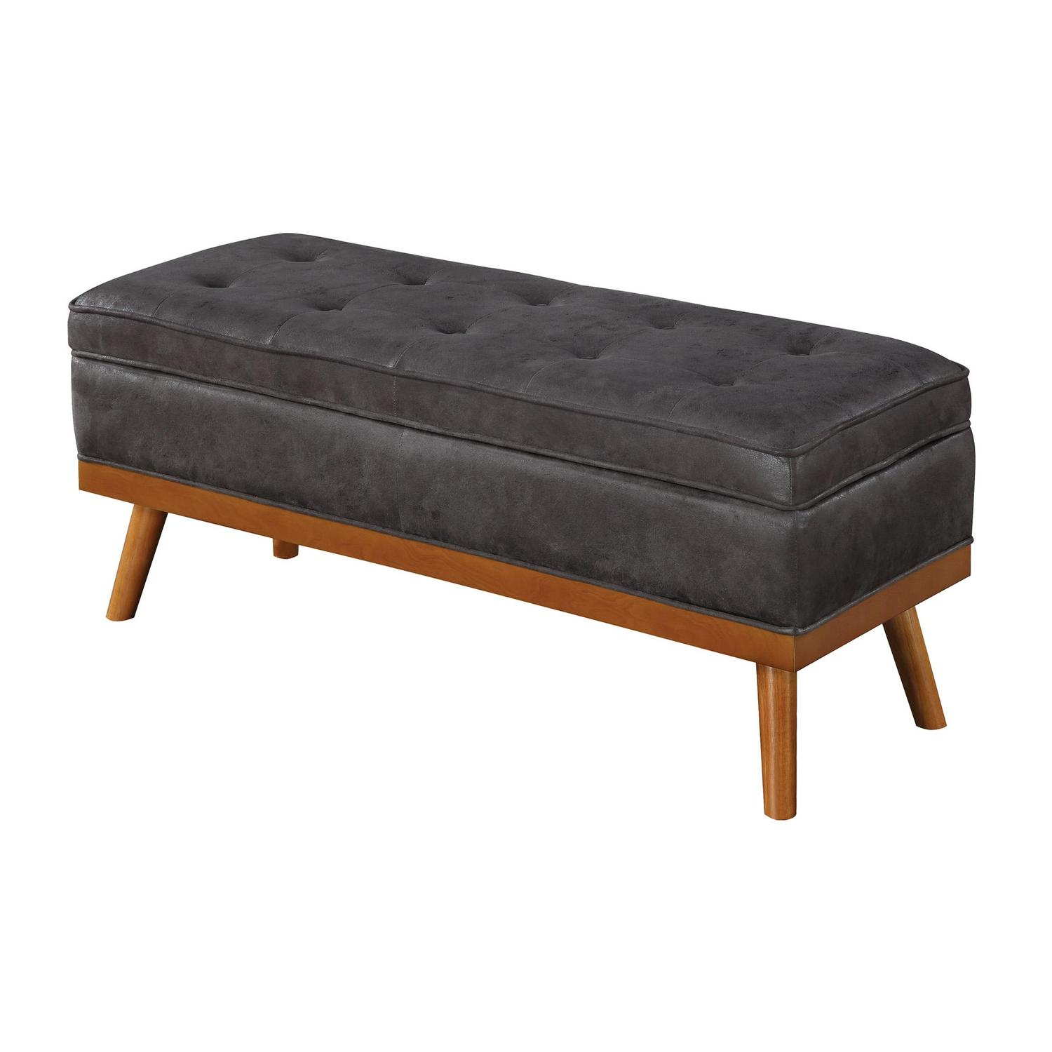 OSP Home Furnishings Katheryn Storage Bench in Charcoal Faux Leather  Crowdfused