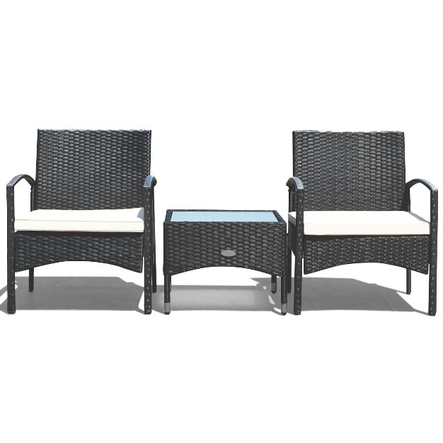 Costway 3 Pcs Furniture Set Table amp 2 Chair Patio Wicker Rattan W cushion