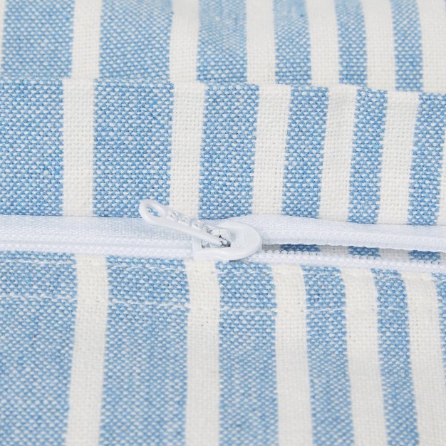 Bright Chambray Striped Recycled Cotton Square Throw Cover Blue Design Imports