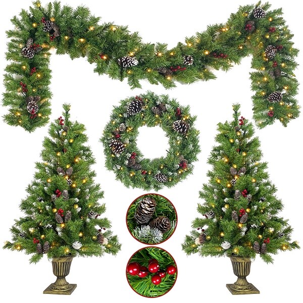 Prelit Xmas Tree Artificial Christmas 4Piece Set in Green