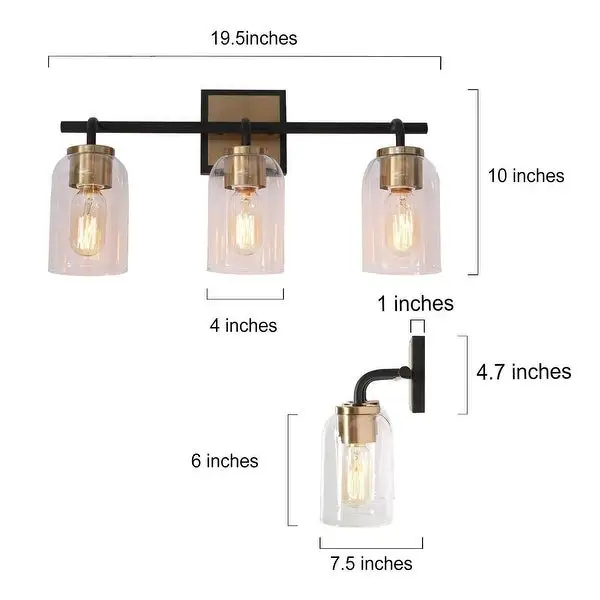 Modern Farmhouse Bathroom Vanity Light Black Gold Cylinder Glass Wall Sconce