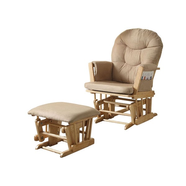 2 Piece Recliner Chair and Ottoman in Taupe and Natural Oak