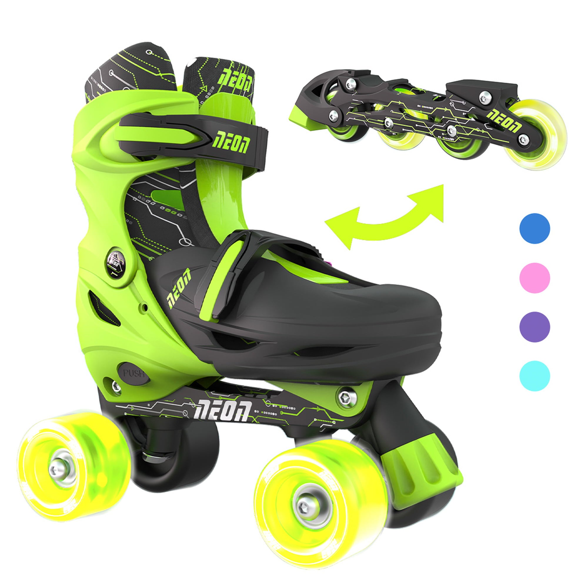 Neon Combo 2-in-1 Child Skates Inline and Quad - Unisex, Size 12-2 Adjustable, One Pair, Green