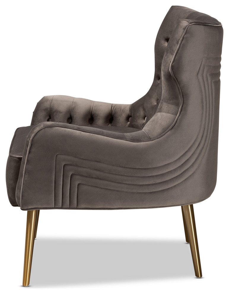 Nelson Grey Velvet Upholstered and Gold Finished Metal Armchair   Midcentury   Armchairs And Accent Chairs   by GwG Outlet  Houzz