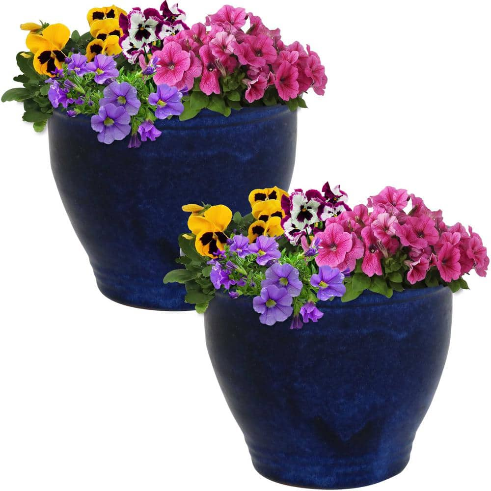 Sunnydaze Decor Studio 9 in. Imperial Blue Ceramic Indoor/Outdoor Planter - Set of 2 AP-053