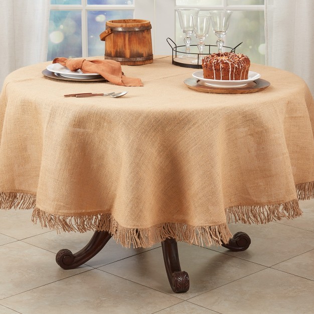 Saro Lifestyle Handcrafted Jute Tassel Tablecloth 72 quot Beige