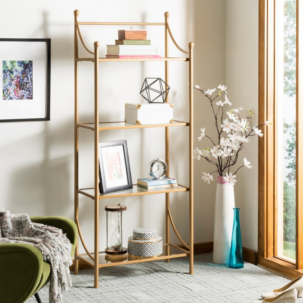 Kristel 4 Tier Etagere/ Bookcase Gold Liquid/ Tempered Glass   Contemporary   Bookcases   by AED Luxury Home Decor  Houzz