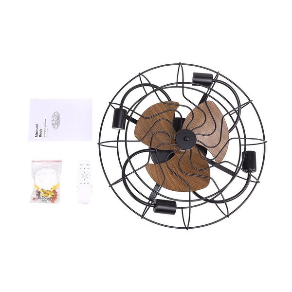 20 in. Low Profile Flush Mount Ceiling Fan Lights Wood Grain Modern Farmhouse Caged Ceiling Fan with Light for Bedroom Shopping - The Best Deals on Ceiling Fans | 40945630