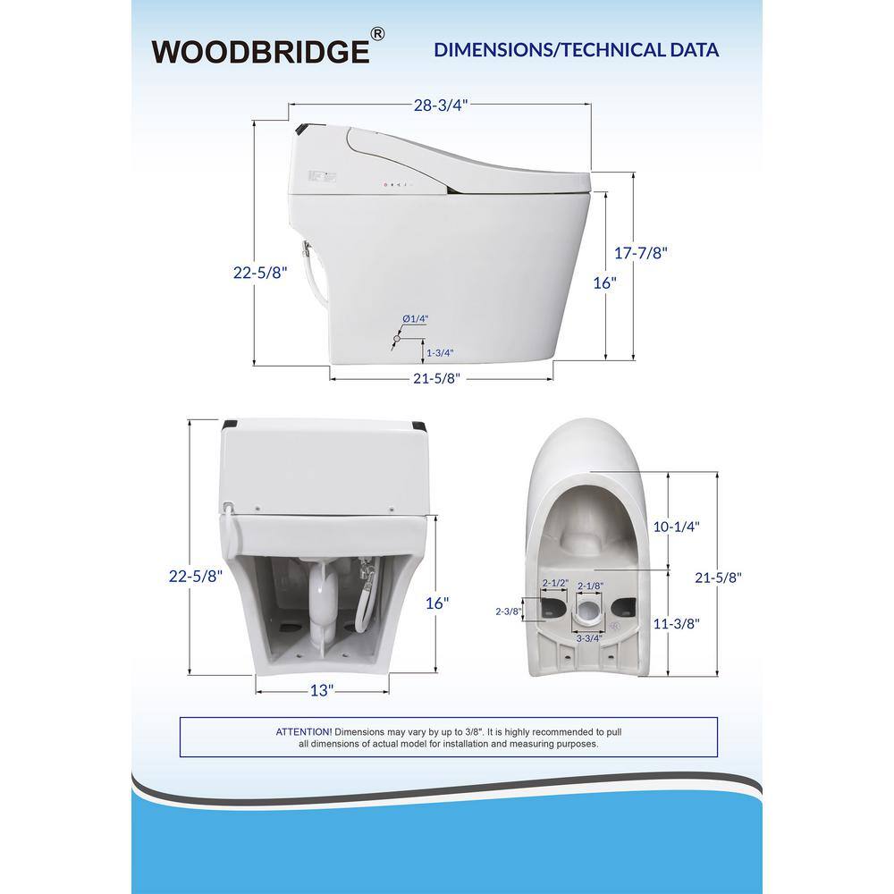 WOODBRIDGE Athena Intelligent 1.28 GPF Elongated Toilet in White with ADA Height Auto Flush Auto Open and Auto Close B0960S