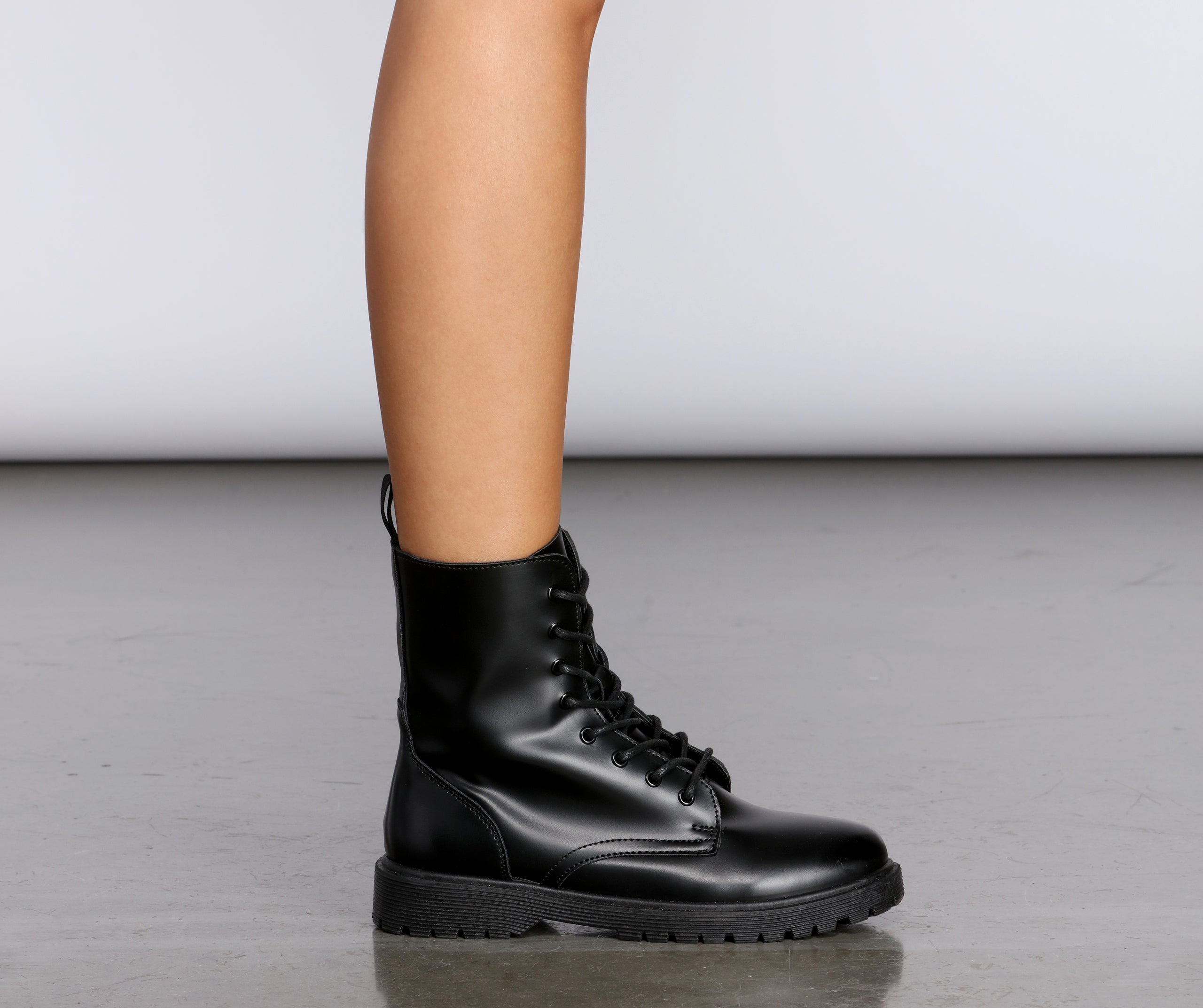 Faux Leather Lace-Up Combat Boots