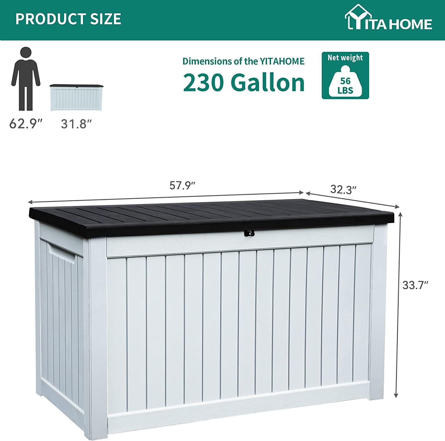 YITAHOME XXL 230 Gallon Large Outdoor Storage Deck Box for Patio Furniture, Outdoor Cushions, Garden Tools and Sports/Pools Equipment, Weather Resistant Resin, Lockable (Black&White2)